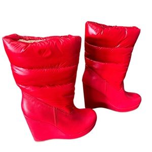Red Nylon Wedge Boots